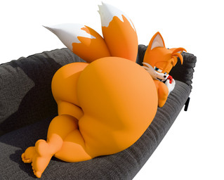 anthro big_butt bottom_heavy butt crossed_legs feet freckles furniture huge_butt huge_thighs looking_at_viewer looking_back looking_back_at_viewer lying lying_on_sofa male narrowed_eyes on_front on_sofa open_mouth pear-shaped_figure sofa solo thick_thighs wide_hips kirby_animatez uncle_aiden_(modeler) nintendo nintendo_switch sega sonic_the_hedgehog_(series) miles_prower canid canine fox mammal red_fox true_fox 3d_(artwork) digital_media_(artwork) hi_res