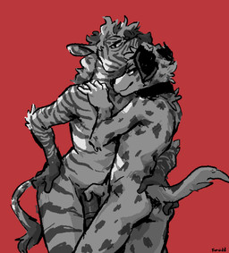 animal_genitalia animal_penis anthro butt caressing duo equine_genitalia equine_penis erection genitals looking_at_viewer male male/male nude penis pose stripes tail furvidd canid canine canis dalmatian domestic_dog equid equine mammal zebra 2022 aliasing digital_drawing_(artwork) digital_media_(artwork) hi_res