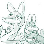:3 ambiguous_gender big_pupils ears_up eyelashes feral foreshortening frown group half-closed_eyes leaf long_ears looking_down_at_another narrowed_eyes nuzzling pupils relaxed_expression serpentine silly simple_background smile snout unimpressed white_background long_and_soft nintendo pokemon generation_5_pokemon pokemon_(species) serperior 1:1 2022 digital_media_(artwork) hi_res sketch
