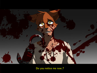 anthro blood bodily_fluids clothing dialogue fingers fur gloves grey_background handwear hook insane looking_at_viewer male multicolored_body multicolored_fur red_body red_fur simple_background smile solo standing talking_to_viewer teeth text two_tone_body two_tone_fur yandere yellow_eyes nukde five_nights_at_freddy's scottgames foxy_(fnaf) canid canine fox mammal 2015 4:3 digital_media_(artwork) english_text