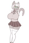 anthro big_breasts bottomwear bow_tie breasts clothing eyebrow_through_hair eyebrows eyelashes female green_eyes hair huge_breasts legwear school_uniform skirt smile solo thick_thighs thigh_highs translucent translucent_hair uniform wide_hips scorpdk domestic_cat felid feline felis mammal 2025 absurd_res hi_res spot_color