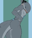 anthro breasts butt clothed clothing female gills grey_body non-mammal_breasts open_mouth sharp_teeth side_boob solo standing tattoo teeth f_draws selene_(f_draws) fish mammal marine shark hi_res