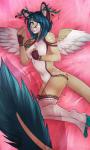 anthro feathered_wings feathers female horn looking_at_viewer nude smile solo wings nayel-ie mammal hi_res