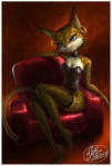 anthro blue_eyes border breasts cleavage clothed clothing corset ear_piercing female legwear lingerie looking_at_viewer piercing smile solo stockings tail topwear underwear white_border fernando_faria nintendo star_fox miyu_(star_fox) felid feline lynx mammal 2012