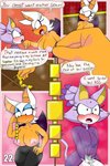 2:3 absurd_res anthro bat big_breasts blaze_the_cat blush bodily_fluids breasts camel_toe clothed clothing comic dialogue domestic_cat duo english_text felid feline felis female female/female fur hi_res jewelry mammal necklace nipples purple_body purple_fur rouge_the_bat sega sonic_the_hedgehog_(series) sweat text tinydevilhorns topless yelling