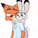 1:1 anthro bodily_fluids canid canine clothed clothing disney duo embrace female fox gokhan16 hug judy_hopps lagomorph leporid male mammal nick_wilde nose_twitch rabbit red_fox simple_background sweat sweatdrop true_fox white_background zootopia