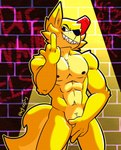 anthro covering covering_self fur gesture hand_gesture looking_at_viewer male middle_finger muscular muscular_male nude pecs solo tail fizzyjay night_in_the_woods gregg_lee canid canine fox mammal digital_media_(artwork) hi_res