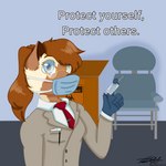 anthro biohazard_symbol biohazard_symbol_print blue_eyes brown_body brown_fur brown_hair brown_markings chair clothing detailed_background dipstick_ears doctor ear_markings eyewear female fur furniture glasses gloves hair hair_up handwear hazard_symbol hazard_symbol_print holding_object holding_syringe inside markings mask medical_instrument medical_syringe multicolored_ears necktie pen ponytail print_container scientific_instrument solo suit symbol syringe text updo vaccine white_body white_fur writing_utensil zer0rebel4 covid-19_pandemic rita_(zer0rebel4) canid canine canis domestic_dog german_shepherd herding_dog hybrid mammal pastoral_dog wolf 1:1 digital_drawing_(artwork) digital_media_(artwork) english_text hi_res shaded soft_shading