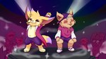 anthro band bulge clothing detailed_bulge duo_focus fans fur group male purple_clothing purple_eyes shirtless show sparkles tan_body tan_fur tongue tongue_out kakau221 league_of_legends riot_games tencent gnar_(lol) teemo_(lol) yordle 16:9 widescreen