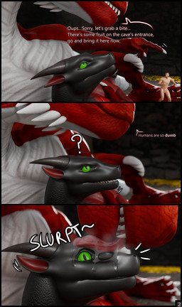 bodily_fluids feral green_eyes group male male/male question_mark saliva text tongue trio vore waficdragon mythology chase_(crimsoncreaturecreations) crimson_(crimsoncreaturecreations) wafic dragon human mammal mythological_creature mythological_scalie scalie 2026 absurd_res comic english_text hi_res