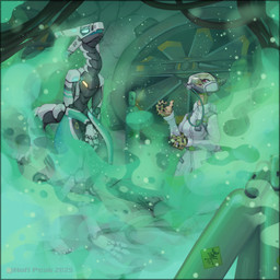 abandoned_building air_tank air_tube anthro blue_body blue_eyes breasts claws clothed clothing coat concrete cylinder danger duo dust dust_cloud eyewear female fingers fog fog_legs foggy_background gas gas_mask glasses grey_body horn lab_coat laboratory light looking_up machine male male/female mask mine nude open_mouth plate poison purple_eyes science science_fiction smile tail text tongue topwear toxic turbine underground vent visor wall_(structure) white_body white_clothing white_skin wire hofi-peak mythology hofi_(hofi_peak) android dragon kobold mythological_creature mythological_scalie reptile robot scalie synth_(vader-san) 1:1 absurd_res digital_drawing_(artwork) digital_media_(artwork) hi_res