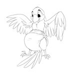 beak clean_diaper clothed clothing diaper diaper_only feathers male semi-anthro smile solo tail tail_feathers toony topless wearing_diaper wings pidgopidgey_(artist) avian bird parrot black_and_white line_art monochrome