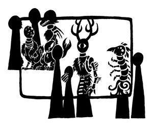 1_eye 2_horns 3_toes 4_eyes 4_toes ambiguous_gender anisodactyl antlers back_spines beak camera_view chela chest_scar claws digitigrade feathers feet finger_claws fish_tail fur group horn larger_ambiguous mouthless multi_eye multi_leg multi_limb noseless paws pupils scales scar scuted_legs scutes sharp_teeth silhouette simple_background size_difference smaller_ambiguous snout spines talons teeth toe_claws toes white_background sunnyclockwork scp_foundation arthropod avian centipede chimera horned_humanoid human humanoid mammal myriapod scp-1719-1 2014 black_and_white digital_drawing_(artwork) digital_media_(artwork) monochrome