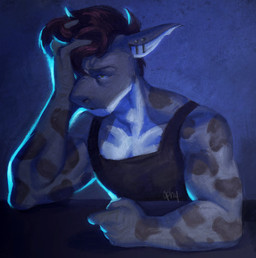 anthro clothing ear_piercing hair half-closed_eyes industrial_piercing male markings narrowed_eyes piercing red_hair scales shirt solo spots spotted_body spotted_markings spotted_scales tan_body tan_scales tan_spots tank_top topwear white_body white_scales ratsxteeth zale_the_shark aquatic fish ground_shark leopard_shark shark triakid hi_res