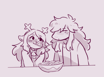 anthro antlers blush bowl clothing container duo eating female female/female food freckles furniture hair horn jacket pasta romantic simple_background smile spaghetti table topwear just_hana deltarune spaghetti_scene undertale_(series) noelle_holiday susie_(deltarune) deer mammal new_world_deer reindeer monochrome shaded simple_shading sketch