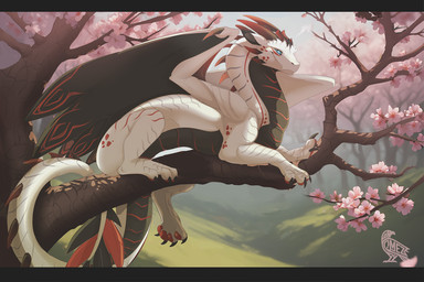 branch claws feral flower horn male plant scales tail tree omez mythology dragon mythological_creature mythological_scalie scalie