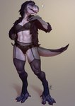 abs anthro breasts clothing eyebrows eyelashes feathers feet female fingers lingerie non-mammal_breasts small_breasts smile solo tail teeth toes ldr dinosaur prehistoric_species reptile scalie theropod tyrannosaurid tyrannosauroid tyrannosaurus tyrannosaurus_rex hi_res