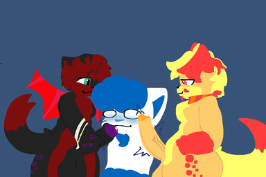 anthro ball blush foreskin genitals group gynomorph humanoid_genitalia humanoid_penis intersex leo_(so_leo) male male/male meadow_(thesillymeadow) penis stroking_penis throbbing throbbing_penis trio vein veiny_penis namelesslads canid canine canis domestic_dog heartlovers hybrid mammal