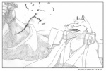 anthro border male shinigami_uniform simple_background white_border maxime-jeanne bleach_(series) sajin_komamura canid canine canis mammal wolf 2012 hatching_(art) hi_res monochrome shaded traditional_media_(artwork) watermark