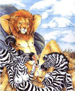 anthro anus armpit_hair ball_lick balls body_hair breasts butt cloud collaborative collaborative_fellatio collaborative_oral collaborative_sex derp_eyes erection fellatio female genitals group group_sex hands_behind_head interspecies licking male male/female nipples nude oral penile penis predator/prey sex stripes tail threesome tongue tongue_out trio heather_bruton equid equine felid lion mammal pantherine zebra source_request