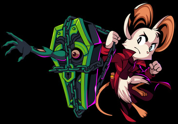 3_toes 4_fingers anthro big_ears bottomless bottomless_anthro bottomless_female chain clothed clothing coat coffin duo eyeball feet female fingers frown notched_ear pink_nose toes topwear trenchcoat morgan_guyer mina_the_hollower yacht_club_games mina_(mina_the_hollower) mammal mouse murid murine rodent undead