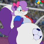 accessory anthro belly belly_squish big_belly blush bottom_heavy bow_ribbon clothing female french_flag fur goal hair hair_accessory hair_bow hair_ribbon hitting_belly obese overweight overweight_anthro overweight_female purple_body purple_fur purple_hair ribbons shirt skunk_tail soccer solo sport squish tank_top topwear white_body white_fur rupertbluefox olympics tiny_toon_adventures warner_brothers fifi_la_fume mammal mephitid skunk 1:1 2024 absurd_res hi_res