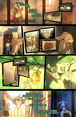 angry anthro clothed clothing dialogue eating emanata fantasy food fruit frustration_cloud hungry male male_anthro music_box nude plant prison text topless topless_anthro topless_male tree fek the_sparks_of_daybreak arvie_dreadmaw fekkri_talot javyth_tyche catfolk absurd_res comic english_text hi_res