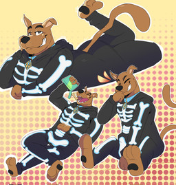 anthro barefoot box clenched_teeth clothed clothing collar collar_tag container eating eyes_closed fangs feet fur half-closed_eyes holding_box holding_container holding_object leaning leaning_backward looking_at_viewer lying male narrowed_eyes on_front onesie open_mouth paws scooby_snacks sitting skeleton_clothing smile smiling_at_viewer solo tail teeth meatyscalez epic_games fortnite hanna-barbera scooby-doo_(series) scooby-doo scooby-doo_(fortnite) canid canine canis domestic_dog great_dane mammal mastiff molosser 2025 hi_res multiple_images
