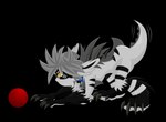 age_difference aged_up anthro ball black_body black_fur claws deishun_(species) fan_character fur grey_body grey_fur grey_hair hair happy male monster older_male orange_eyes playing playing_ball raised_tail solo spines tail tail_wiggle yellow_eyes zarjhan_mary