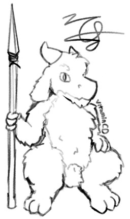 animal_genitalia anthro balls beard chest_tuft countershade_fur countershading crouching digitigrade facial_hair floppy_ears fluffy fluffy_balls fully_sheathed fur genitals goatee horn looking_at_viewer male melee_weapon polearm pupils sheath slit_pupils snout solo spear tuft weapon cyan_melody ravik_(cyan_melody) furred_kobold furred_scalie kobold scalie hi_res signature