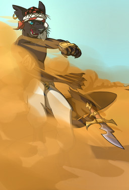 anthro blue_eyes dagger ear_piercing male melee_weapon outside piercing solo weapon martinballamore felid mammal pantherine 2018