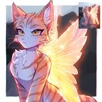 anthro curvy_figure female fur glowing glowing_wings hourglass_figure inner_ear_fluff insect_wings mountain neck_tuft pose pupils slit_pupils small_nose solo sparkles striped_body striped_fur stripes triangle_mouth tuft whiskers wings yellow_eyes 3rdperson_iz domestic_cat fairy felid feline felis mammal hi_res