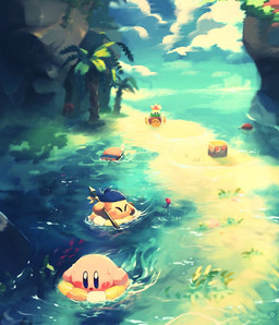 :o ambiguous_gender bald black_eyes block blue_eyes cloud eyes_closed eyewear eyewear_only feral goggles goggles_only group holding_melee_weapon holding_object holding_polearm holding_spear holding_weapon inflatable inner_tube kerchief kerchief_only melee_weapon mostly_nude multicolored_body multicolored_eyes multicolored_skin nude open_mouth orange_body orange_skin outside palm_tree partially_submerged pink_body pink_skin plant polearm rock rosy_cheeks round_body sea sky spear swimming tan_body tan_skin tree water weapon wet white_eyes nantan_chu_0 kirby_(series) kirby_and_the_forgotten_land nintendo bandana_waddle_dee kirby alien anthozoan aquatic blipper cnidarian elemental_creature fish flora_fauna glunk sea_anemone waddle_dee waddling_head 2022 detailed
