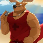 anthro antlers barazoku beach biceps black_nose bodily_fluids bottomwear brown_body brown_fur brown_tuft clothing cloud cloudy_sky deer_ears facial_scar fur holding_object holding_whistle horn lifeguard lifeguard_swimsuit light male muscular muscular_anthro muscular_male nails nipple_outline pecs red_clothing red_shirt red_topwear sand scar sea shirt shorts sky sleveless_shirt solo sunlight surfboard sweat swimming_trunks swimwear topwear tuft water whistle_(object) whistle_around_neck white_eyes yellow_bottomwear yellow_clothing yellow_shorts tommygame15 identity_v bane_(identity_v) deer mammal 1:1 hi_res