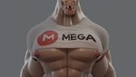 abs anthro big_nipples big_pecs clothing male muscular muscular_anthro muscular_male nipples non-mammal_nipples pecs sharp_teeth shirt small_clothing small_shirt solo teeth topwear morethreedee dinosaur prehistoric_species reptile scalie 3d_(artwork) digital_media_(artwork)