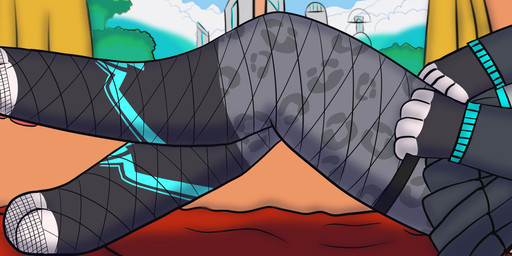 anthro bed bedroom bottomwear city cityscape clothing clothing_pull cloud curtains fishnet_clothing fishnet_legwear furniture leg_markings legwear male markings pawpads paws pillow plant poster raised_leg skirt solo tree window thederpydragon6 ryou_(thederpydragon) aerideon 3:1 hi_res
