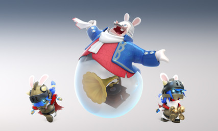 anthro armor bangs black_facial_hair black_mustache blue_clothing blue_eyes blue_hair blue_handwear blue_mittens blue_suit braided_hair breastplate buckteeth cape clothed clothed_anthro clothed_female clothed_male clothing cravat curly_hair facial_hair female fist fur gatling_gun glowing glowing_eyes gradient_background gramophone grey_background grey_hair group gun hair handwear headgear helmet holding_cloth horn horned_helmet larger_anthro larger_male legless light long_ears long_hair looking_up machine_gun male mitten_hands mittens mustache no_pupils open_mouth open_suit overweight overweight_anthro overweight_male ranged_weapon red_cape red_clothing red_tongue red_topwear red_vest running sabatons shooting_gun simple_background size_difference smaller_anthro smaller_female standing suit tan_eyelids tan_helmet tan_inner_ear teeth tongue topwear torn_cape torn_clothing translucent translucent_body trio vest weapon white_body white_cravat white_fur yellow_hair_tie thomas_veyrat mario_bros mario_plus_rabbids_kingdom_battle nintendo raving_rabbids rayman_(series) ubisoft phantom_of_the_bwahpera valkyrie_(mario_plus_rabbids) ghost hybrid lagomorph mammal rabbid spirit 2017 3d_(artwork) 5:3 adobe_photoshop_(artwork) autodesk_3ds_max_(artwork) autodesk_maya_(artwork) colored crossover digital_media_(artwork) english_description hi_res lighting official_art shaded zbrush_(artwork)