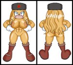 abs absurd_res alek_the_bear anthro bear big_breasts blonde_hair boots boots_only breasts clothing coat fan_character female footwear footwear_only fur genitals gloves hair hair_drills handwear hi_res long_hair mammal mobian_monster mostly_nude muscular nipples parka pussy red_star russian sega solo sonic_the_hedgehog_(series) soviet_union topwear yellow_body yellow_fur