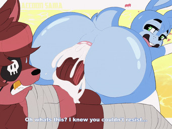 anal anal_penetration anthro anthro_on_anthro anthro_penetrated anthro_penetrating anthro_penetrating_anthro anus arm_support armwear balls bandage big_balls big_butt big_penis black_eyebrows black_nose blue_body blue_fur bodily_fluids bottomless bouncing_butt buckteeth butt clenched_teeth clothed clothing cum cum_from_ass cum_in_ass cum_inside cum_on_own_penis cum_on_penis cum_on_self cum_splatter dialogue duo dutch_angle elbow_gloves erection eye_patch eyebrows eyelashes eyewear femboy forward_arm_support fur genital_fluids genitals gloves green_eyes half-closed_eyes handwear head_tuft heart_symbol hearts_around_head huge_butt legwear looking_back looking_pleasured male male/male male_penetrated male_penetrating male_penetrating_male mostly_nude multicolored_body multicolored_fur narrowed_eyes nude on_bottom on_top open_mouth partially_clothed penetration penile penile_penetration penis penis_in_ass pink_anus pink_tongue pupils rear_view red_body red_fur reverse_cowgirl_position scut_tail sex short_tail sweat tail teeth text thick_thighs thigh_highs tongue topless tuft two_tone_body two_tone_fur white_armwear white_clothing white_elbow_gloves white_gloves white_handwear white_legwear white_thigh_highs wide_hips raccoon_sama five_nights_at_freddy's five_nights_at_freddy's_2 scottgames foxy_(fnaf) toy_bonnie_(fnaf) canid canine canis fox lagomorph leporid mammal rabbit 2023 2d_animation 4:3 animated digital_media_(artwork) english_text frame_by_frame