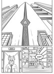 absurd_res ambiguous_gender anthro black_and_white box building canid canine city cityscape clothed clothing comic container domestic_ferret door duo ear_piercing english_text fox hi_res inner_ear_fluff inside jeff_(kifyun2) kif_yppreah kifyun2 male mammal monochrome mustelid musteline piercing simple_background speech_bubble text true_musteline tuft warehouse weasel