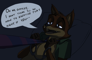 anthro bed clothed clothing cuff_(restraint) dialogue dominant dominant_female female foreplay furniture handcuffed handcuffs lying male metal_cuffs on_back on_bed open_clothing open_shirt open_topwear restraints roleplay shackles shirt size_difference solo text topwear synad disney zootopia nick_wilde canid canine fox mammal red_fox true_fox comic english_text
