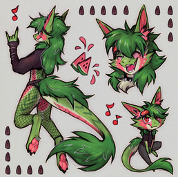 ambiguous_gender anthro bottomwear chibi choker clothing eyes_closed fluffy food front_view fruit jewelry melon multiple_poses necklace open_mouth pants pawpads plant pose rear_view shirt solo t-shirt topwear watermelon lonerdemiurge novabeast digital_drawing_(artwork) digital_media_(artwork) headshot_portrait hi_res portrait sketch_page