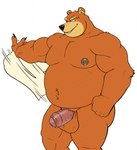 anthro balls brown_body brown_fur ear_piercing eyewear eyewear_only foreskin fur genitals glasses glasses_only humanoid_genitalia humanoid_penis male musclegut muscular muscular_male nude overweight overweight_male penis piercing simple_background solo wearing_glasses white_background seyrmo blaze_(panzzy) bear mammal hi_res