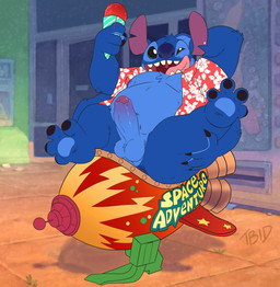 aloha_shirt anthro anthrofied balls belly blue_body blue_fur blue_nose blue_pawpads clothed clothing dessert erection food foreskin fur genitals humanoid_genitalia humanoid_penis kiddie_ride male mostly_nude musclegut muscular nipples notched_ear open_clothing open_shirt open_topwear overweight overweight_anthro overweight_male pattern_clothing pattern_shirt pattern_topwear pawpads pecs penis rocket rocket_ship screencap screencap_background shaved_ice shirt slightly_chubby slightly_chubby_anthro solo spread_legs spreading tongue topwear tbid disney lilo_and_stitch himbo_stitch stitch_(lilo_and_stitch) alien experiment_(lilo_and_stitch) 2022 hi_res signature