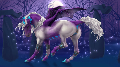 animal_genitalia anus blue_eyes blue_horn female female_feral feral genitals grass horn mane membrane_(anatomy) membranous_wings mid_transformation moon night open_mouth outside plant purple_body side_view solo species_transformation tail transformation tree vulva white_body white_mane white_tail wings rufciu mythology equid equine horse mammal mythological_creature mythological_equine unicorn 16:9 2024 dated hi_res signature widescreen
