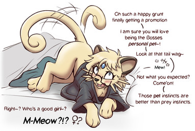 after_transformation ambiguous_gender animal_noises blonde_hair blush clothing dialogue eyewear feral forehead_gem gem gender_transformation glasses hair implied_transformation looking_up meow mtf_transformation offscreen_character open_mouth pet_praise praise shirt simple_background solo tail tail_motion tailwag text topwear transformation whiskers white_background shrubie_fox nintendo pokemon milo_(shrubie_fox) felid generation_1_pokemon mammal persian_(pokemon) pokemon_(species) 2026 digital_media_(artwork) english_text female_(lore)