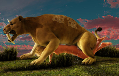 afternoon bestiality blonde_hair bodily_fluids cum dripping duo fangs feet female female_on_feral feral genital_fluids grass hair hindpaw human_on_feral interspecies male male/female male_on_human paws plant realistic_feral sabertooth_(anatomy) sunset tail teeth chi' felid human mammal pantherine prehistoric_species saber-toothed_tiger tiger 2009 3d_(artwork) digital_media_(artwork)