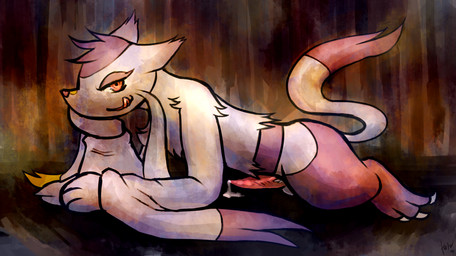 bodily_fluids erection feral fur genital_fluids genitals male penis precum red_eyes solo tail white_body white_fur haychel nintendo pokemon generation_5_pokemon mammal mienshao mustelid pokemon_(species) 2012 digital_media_(artwork) source_request