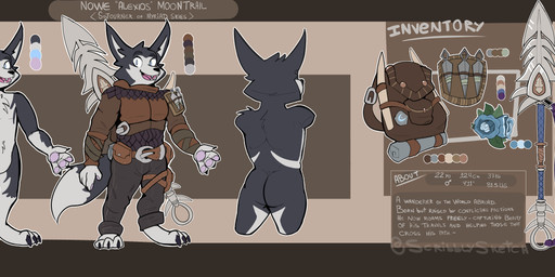 anthro armor backpack big_ears flower male melee_weapon nowe_moontrail plant polearm small_body solo spear text weapon bitterdrink blizzard_entertainment warcraft canid mammal vulpera absurd_res english_text hi_res model_sheet