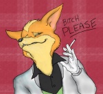 anthro cigarette clothed clothing holding_object humanoid_hands male pattern_background pose simple_background solo fredryk_phox nintendo paintchat star_fox fox_mccloud canid canine fox mammal